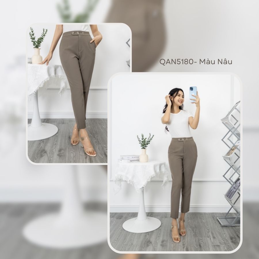 Quần Âu Nữ Lưng Cao Ống Côn 3 Cúc