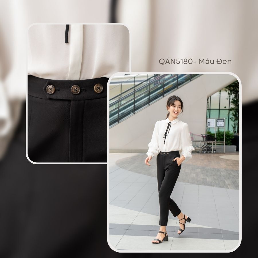 Quần Âu Nữ Lưng Cao Ống Côn 3 Cúc