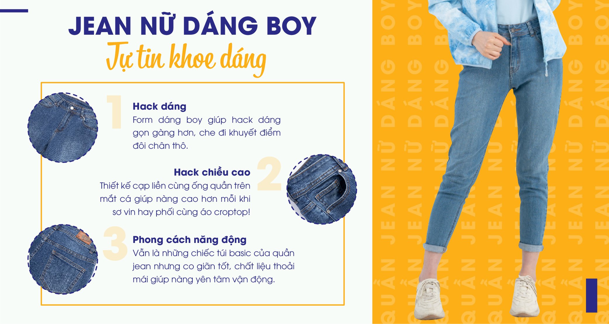 Quần Jean Nữ Dáng Boy Lưng Thấp Vải Mềm Thoáng Khí