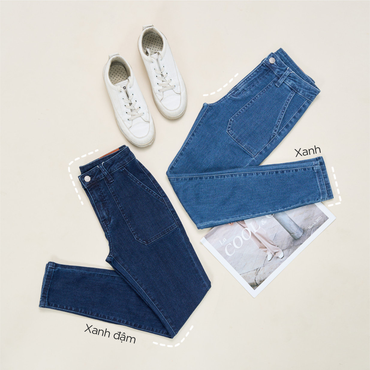 Quần Jeans Nữ Skinny Túi Vuông Co Giãn 4 Chiều