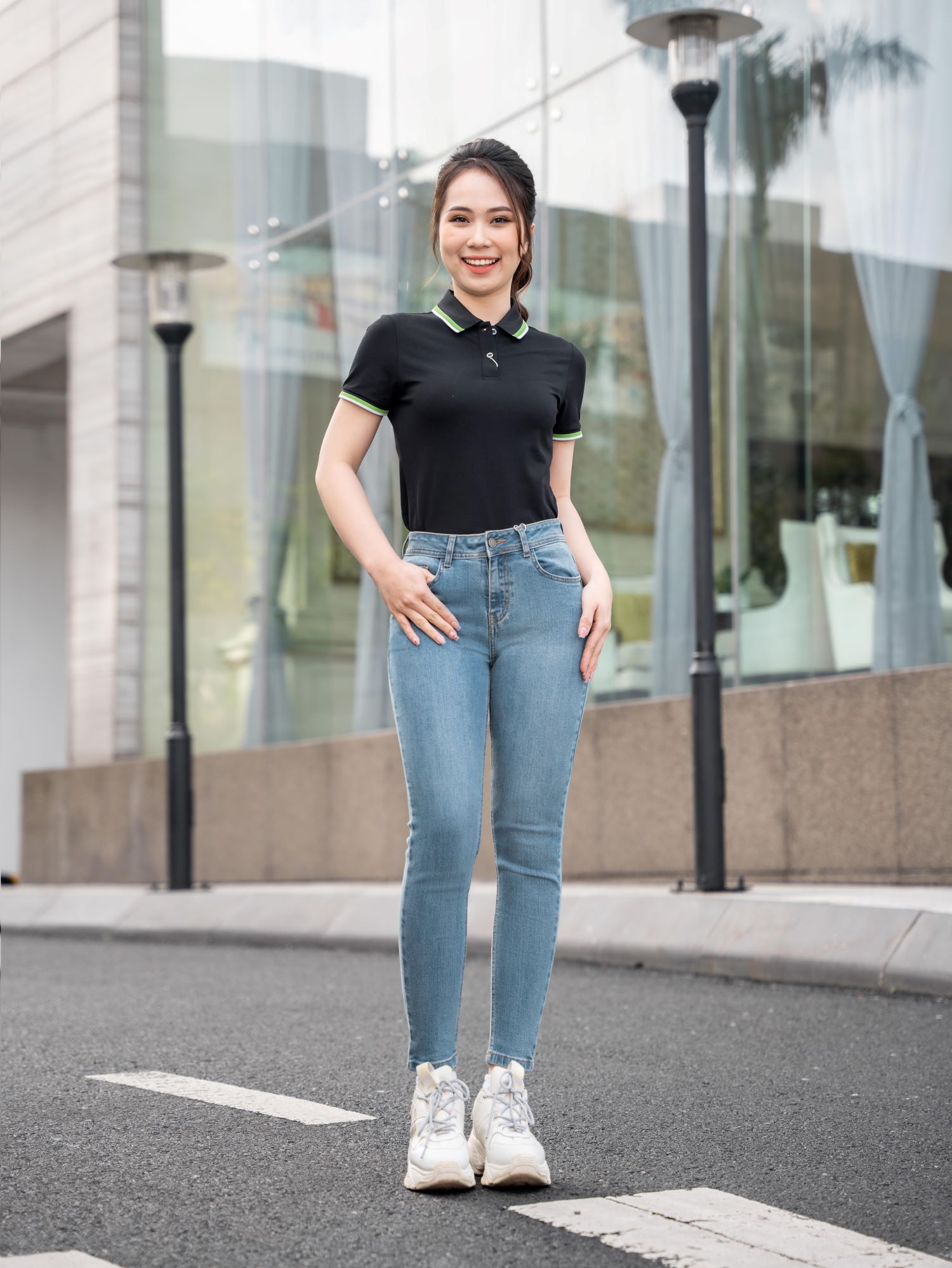 Quần Jeans Nữ Dáng Boy Lưng Thấp Vải Mềm Thoáng Khí
