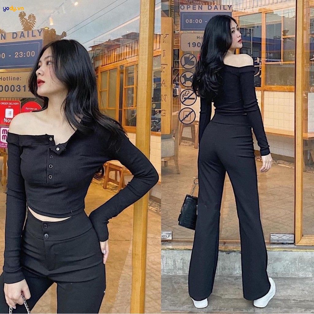 quần ống loe đen mặc với áo gì