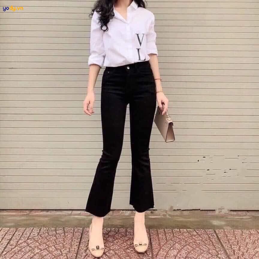 quần ống loe đen mặc với áo gì