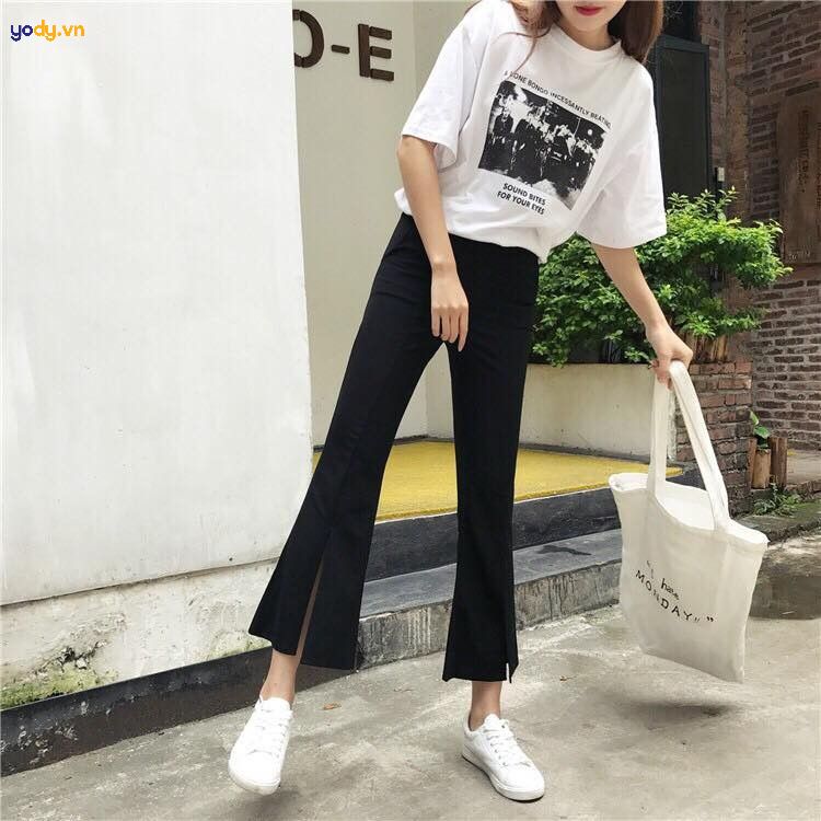 quần ống loe đen mặc với áo gì