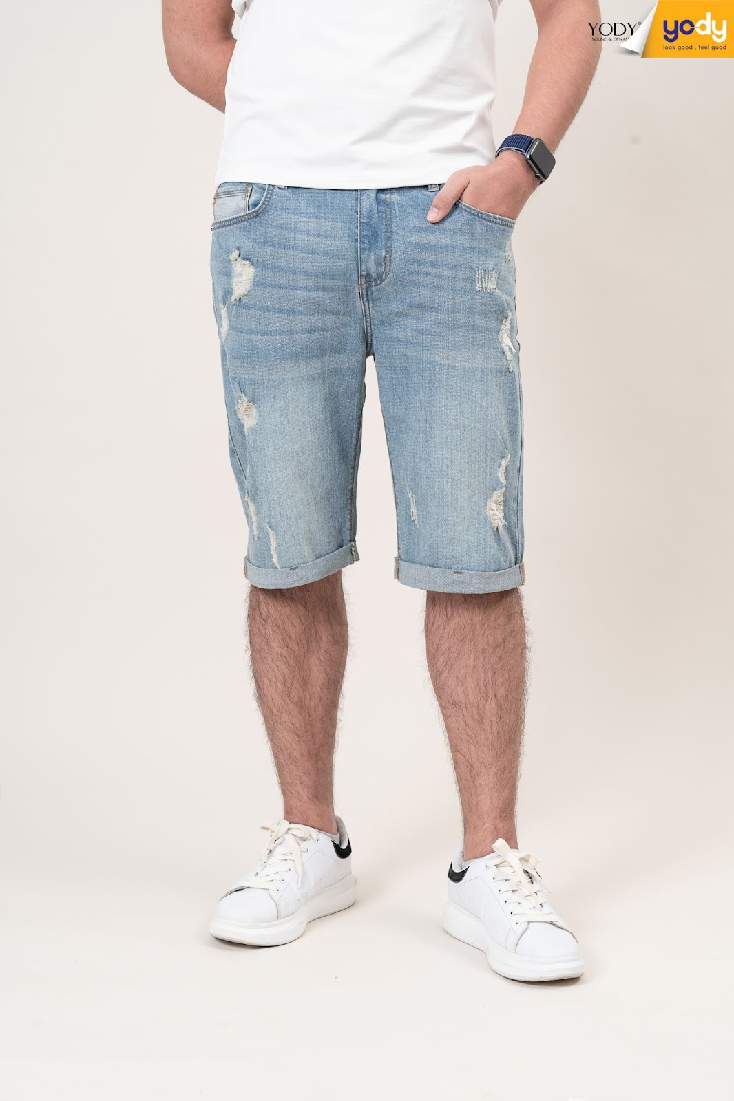 Quần Short jean nam ống xước