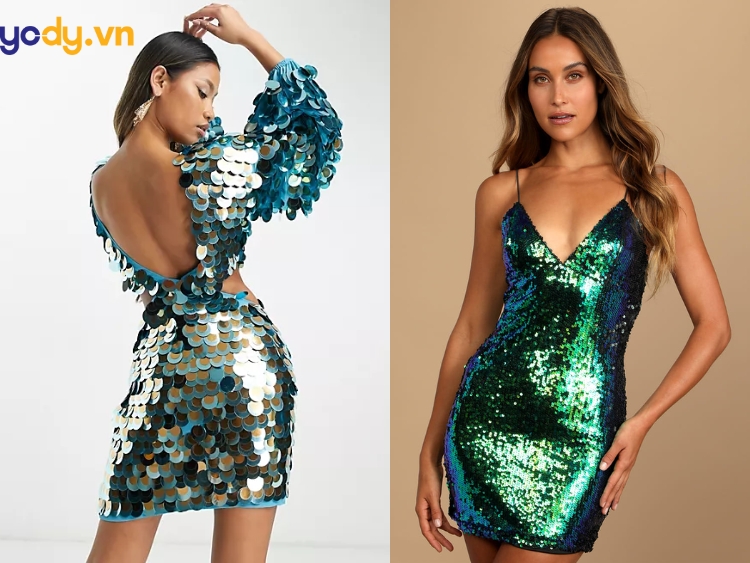 Cho thuê váy ngắn hai dây sequin hồng ELPIS – Hizu Dress Up