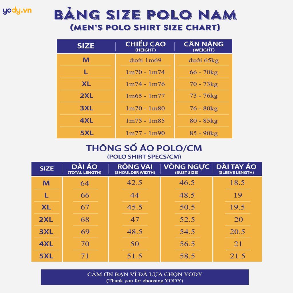 size áo polo nam