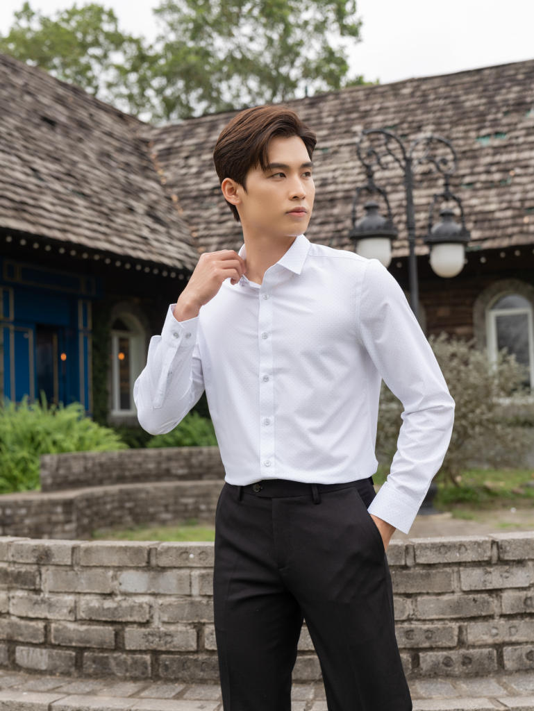 Áo Sơ Mi Nam Dài Tay Bamboo Chấm Bi