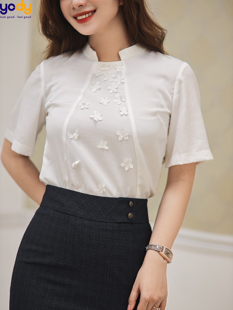 sơ mi trắng nữ cổ tàu
