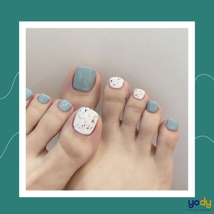 Nailbox/bộ 24 móng up chân thiết kế sẵn/móng chân giả phối màu xanh nhủ |  Lazada.vn