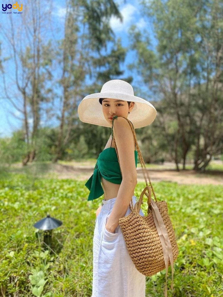Áo ống mix quần cullotes mix túi cói