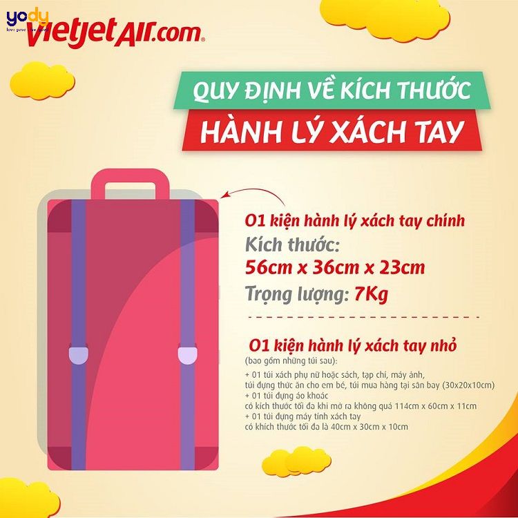 Kích thước tối đa đối với hãng hàng không Vietjet Air