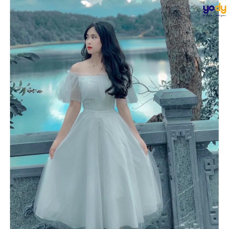 Đầm váy nữ dự tiệc trắng tiểu thư dáng xòe cổ vuông tay phồng thắt nơ sau xinh  đẹp XUKA DRESS DT025 - Chân váy | ThờiTrangNữ.vn