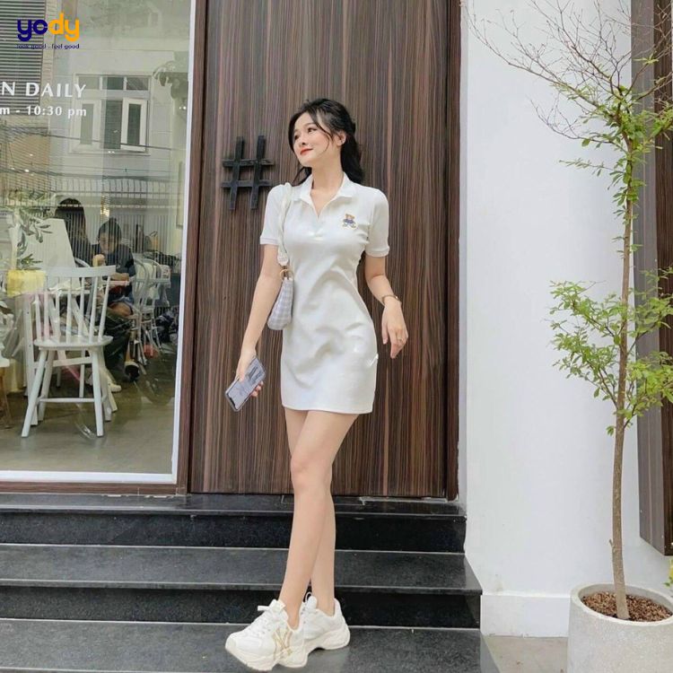 Váy polo nữ LCSTE phối trơn CÁ XANH 2 KHUY-Xanh cổ vịt