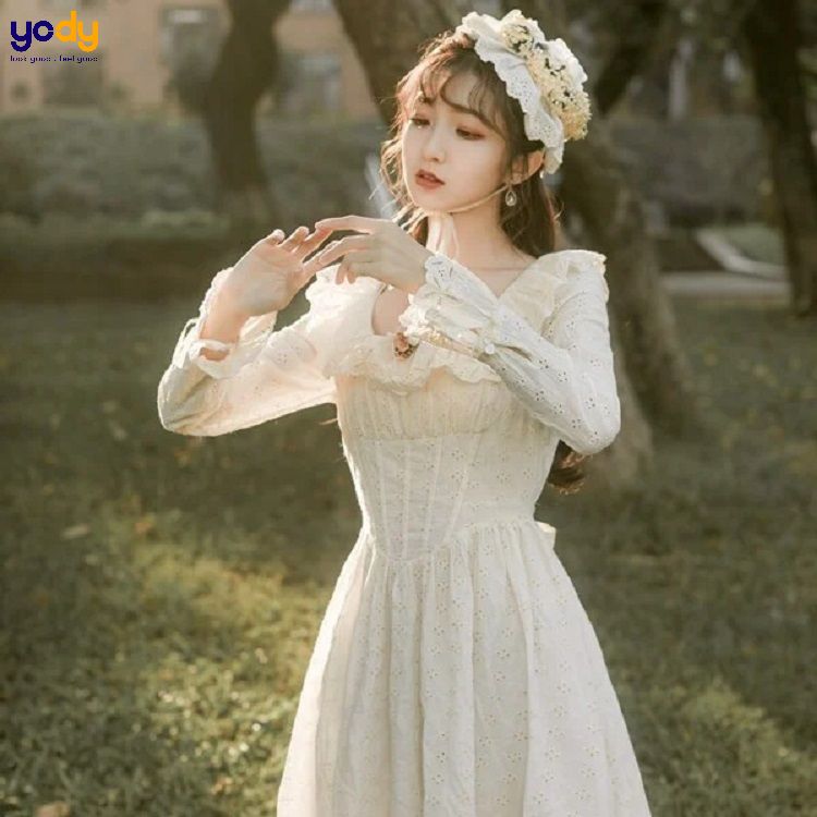 Đầm xòe vintage tay lỡ nữ hoàng châu Âu - Vintage Petals