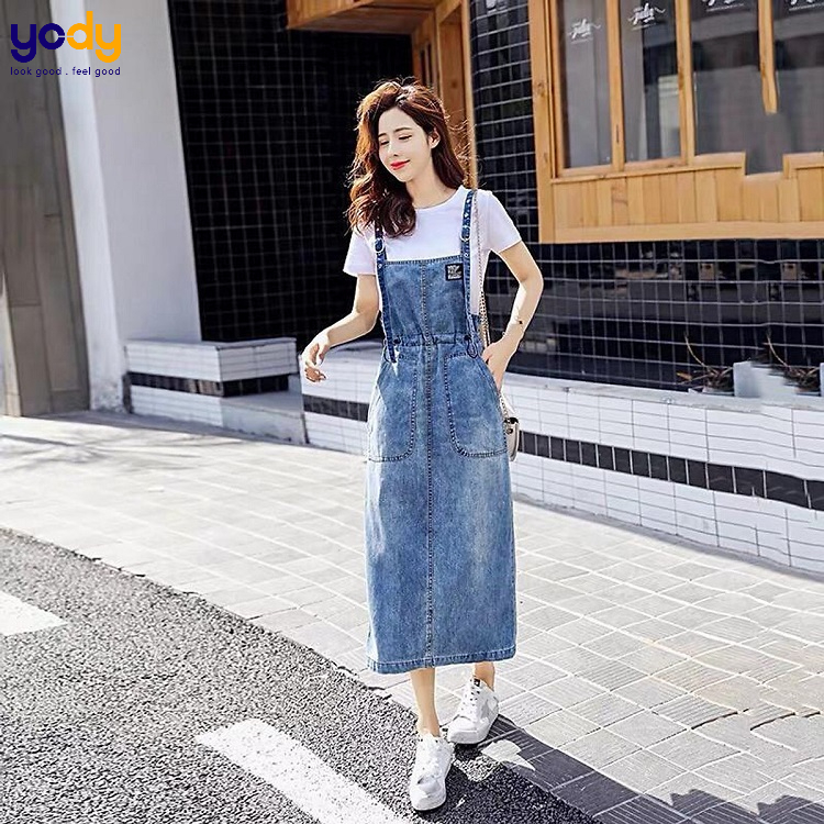 Yếm Váy Nữ Dáng Dài SUNNNY Váy Yếm Bò Nữ Dài Sẻ Trước Thời Trang Hàn Quốc  Y2 - MixASale