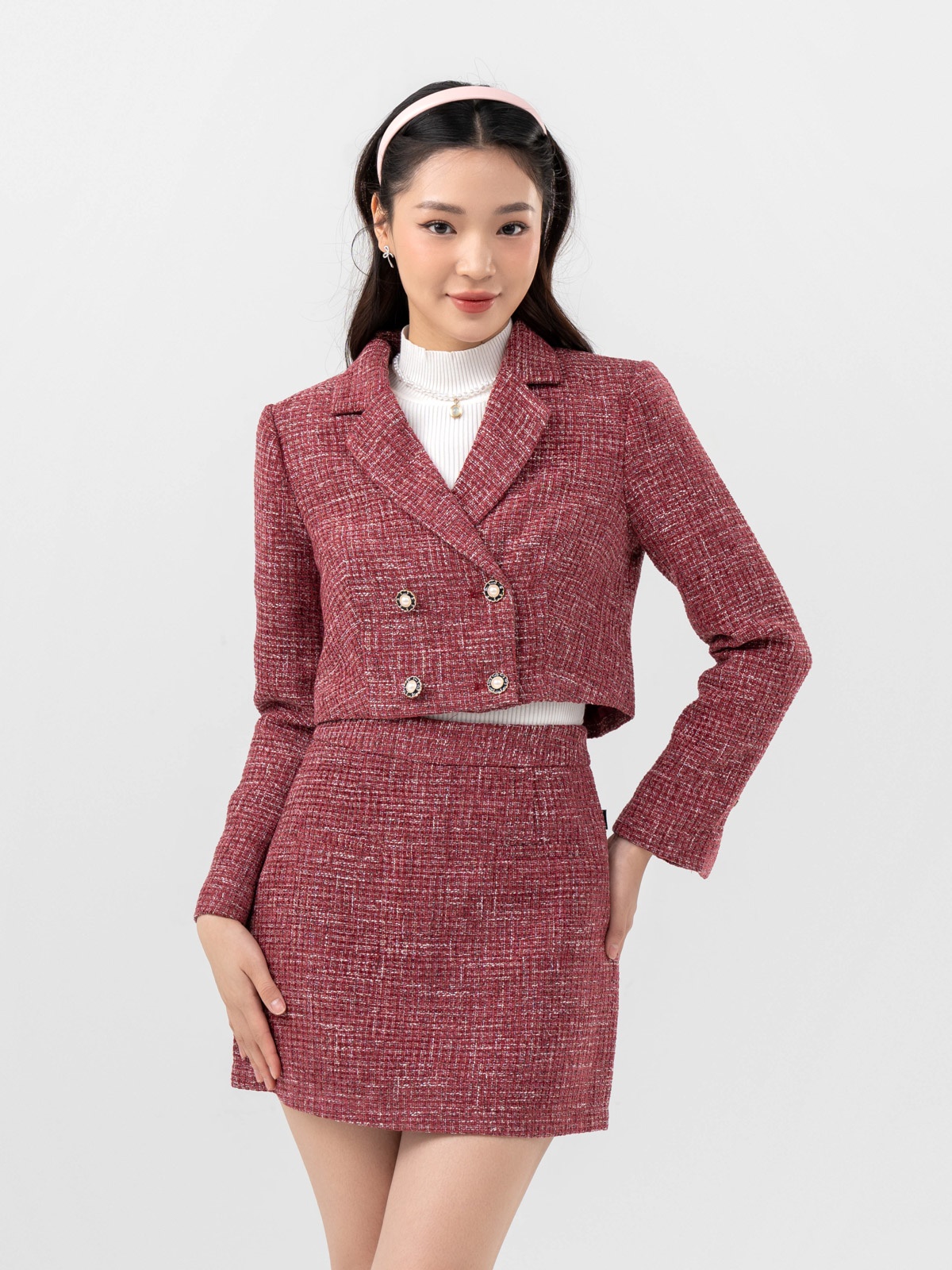 Đầm đỏ dáng suông vải tweed sang trọng KK120-22 | Thời trang công sở K&K  Fashion