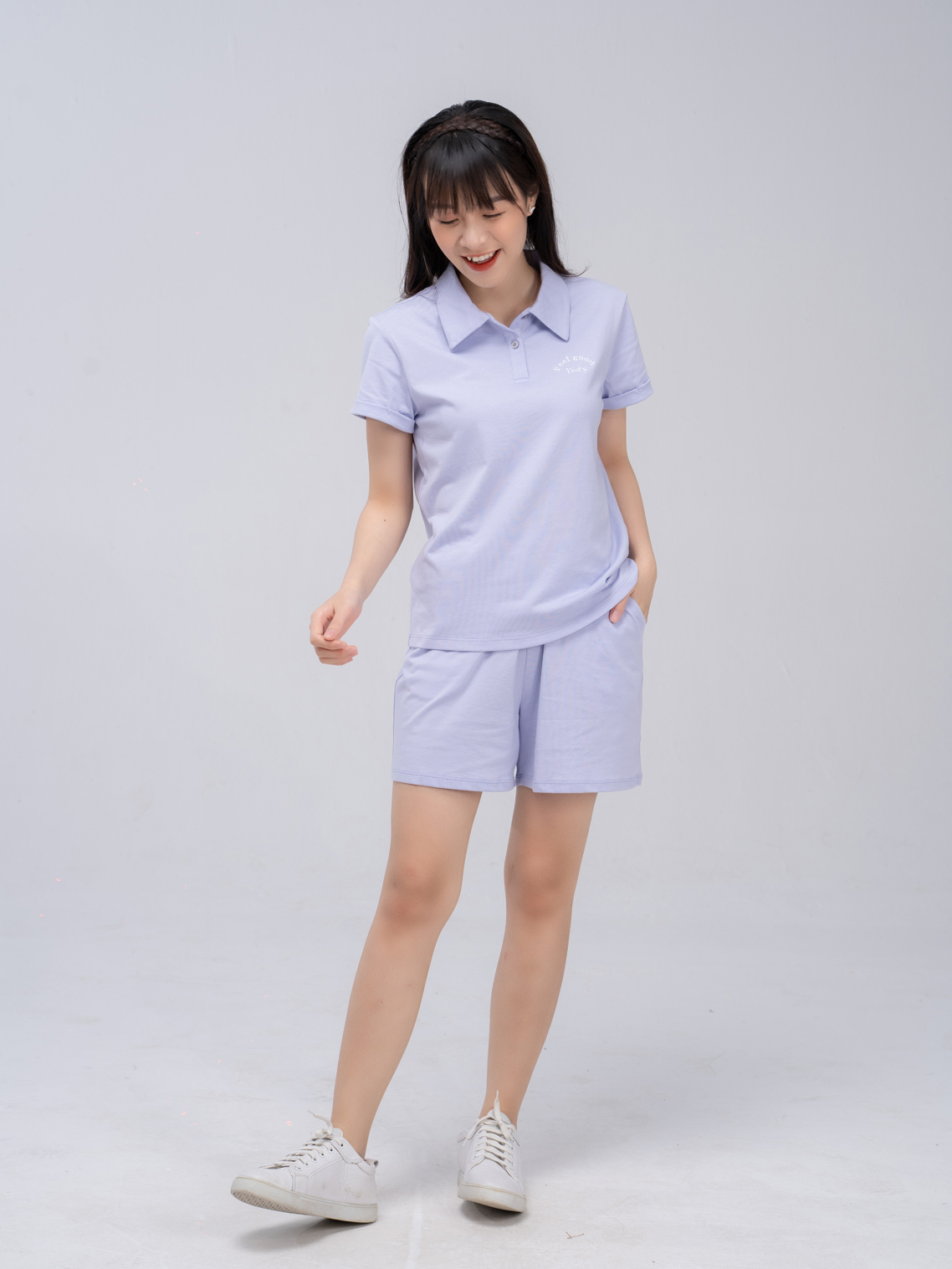 Bộ Đồ Nữ Mùa Hè Có Cổ Cotton Thoáng Mát