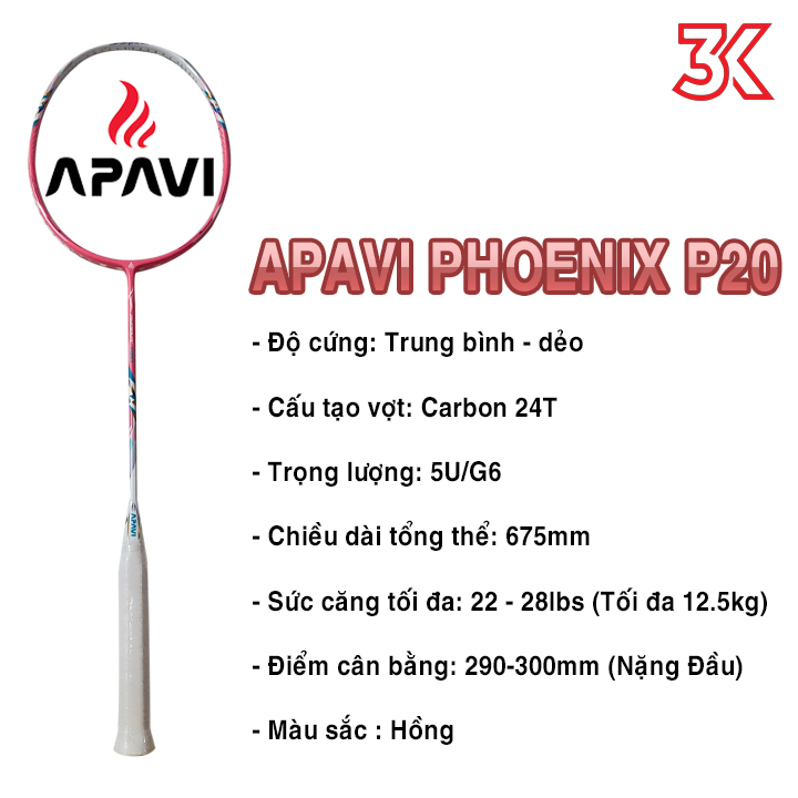 VỢT CẦU LÔNG APAVI PHOENIX P20 1 khung vợt 1 túi [Chính hãng][bảo hành 3T]