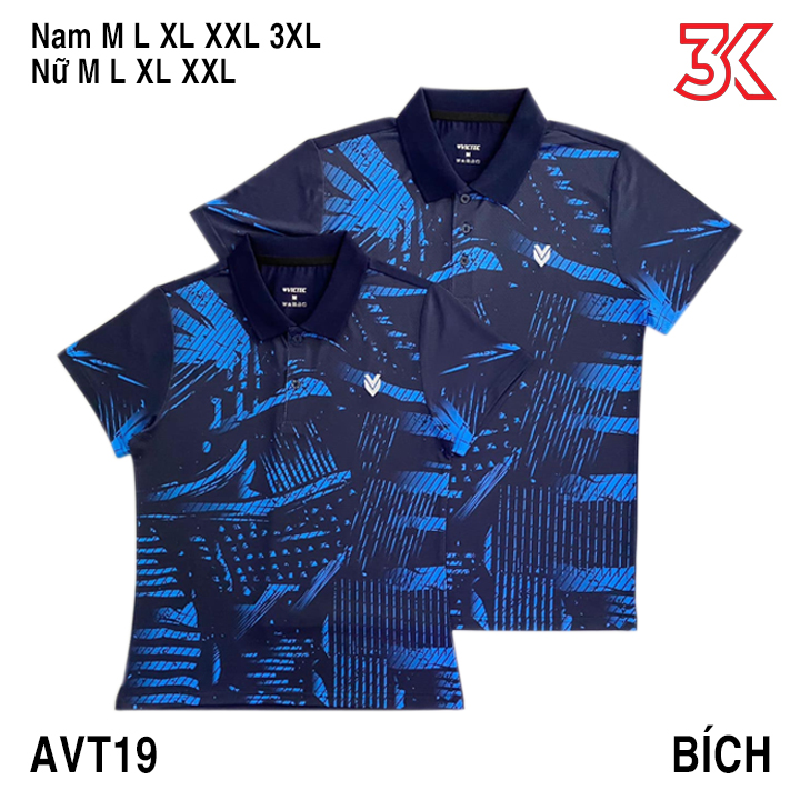 Áo cầu lông VICTEC cổ bẻ  Nam Nữ mẫu AVT19 Bích 1 Áo