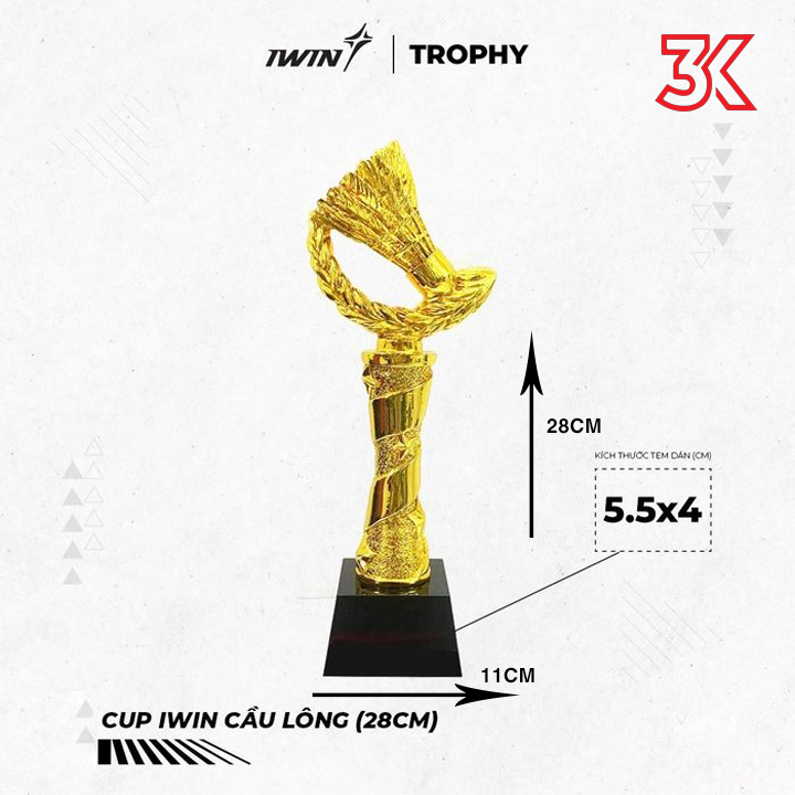 Cúp cầu lông nhựa mạ vàng mẫu 2024