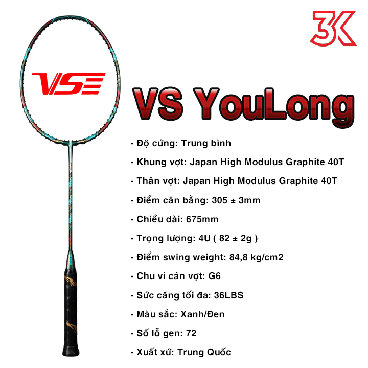Vợt Cầu Lông VS YouLong 1 khung vợt 1 túi [Chính hãng][bảo hành 3T]