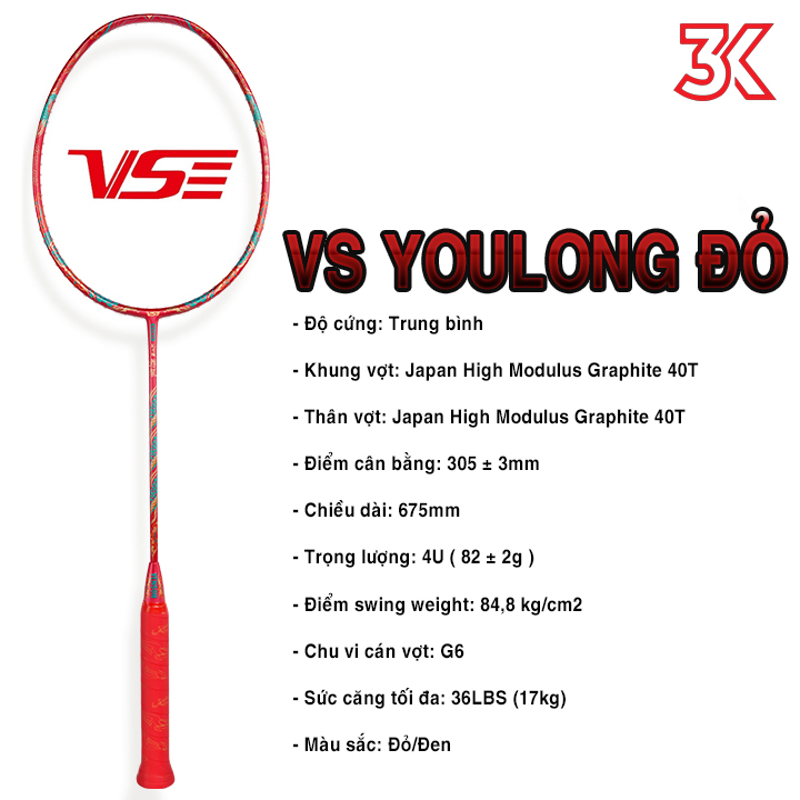 Vợt Cầu Lông VS YouLong Đỏ Full hộp [Chính hãng][bảo hành 2T]