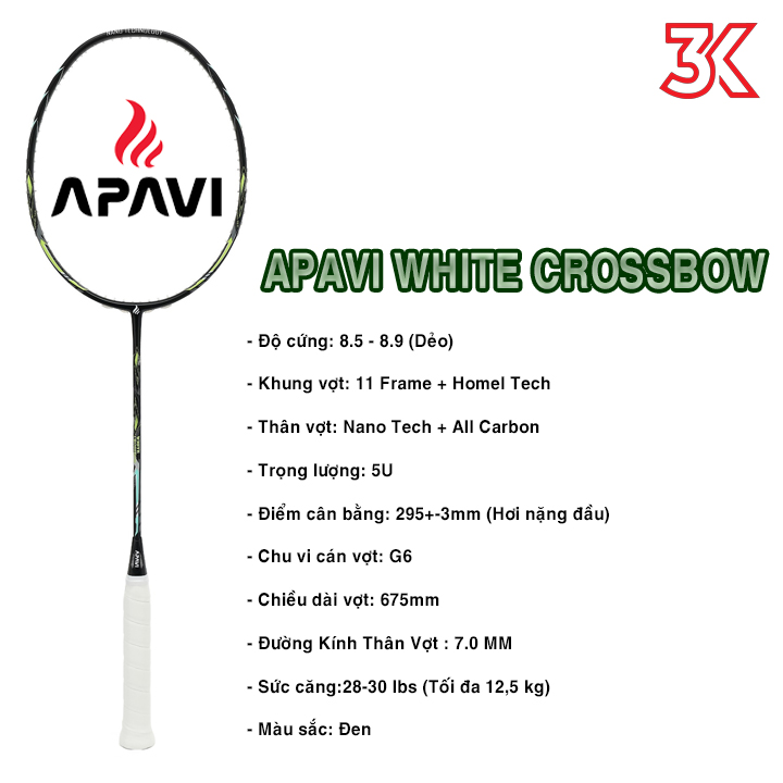 Vợt cầu lông Apavi White Crossbow 1 khung vợt 1 túi [Chính hãng][bảo hành 3T]
