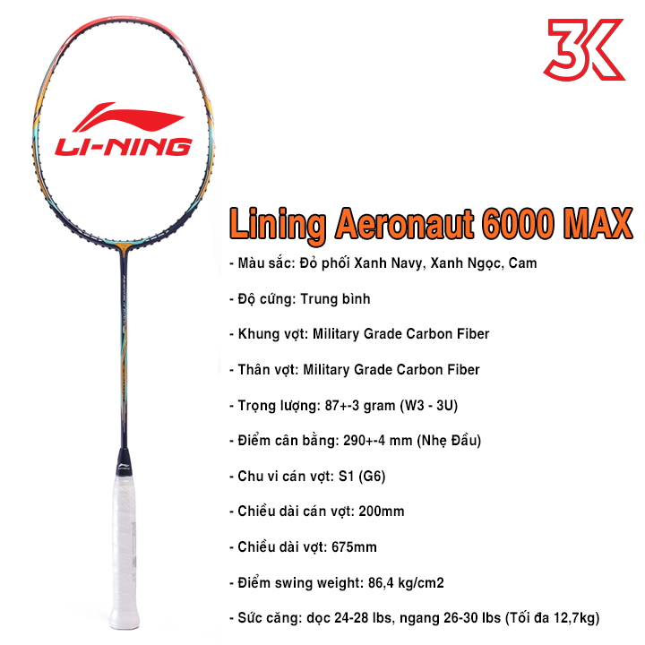 Vợt Cầu Lông Lining Aeronaut 6000 Max 1 Khung 1 Túi  [Chính hãng][bảo hành 2T]