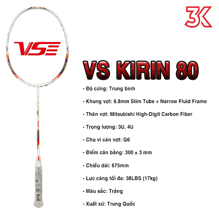 Vợt Cầu Lông VS Kirin 80 Nội Địa 1 Khung 1 Túi  [Chính hãng][bảo hành 3T]