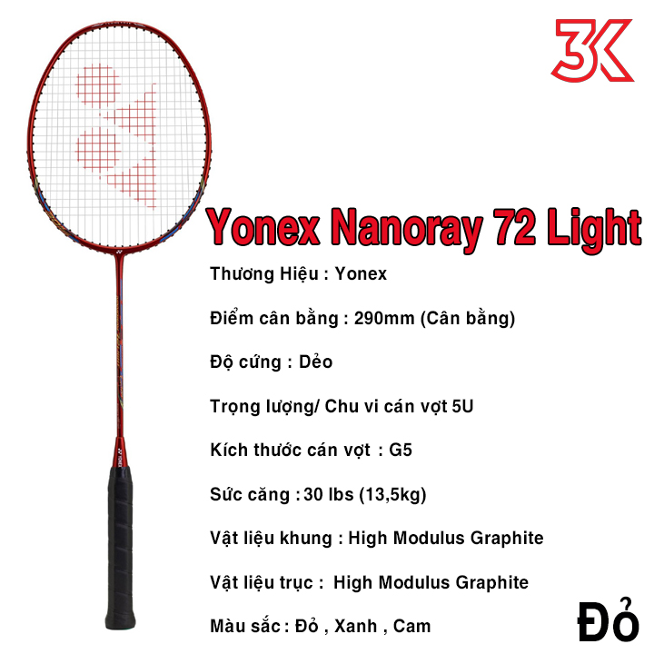 Vợt Cầu Lông Yonex Nanoray 72 Light 5U 1 khung vợt 1 túi [Chính hãng][bảo hành 3T]