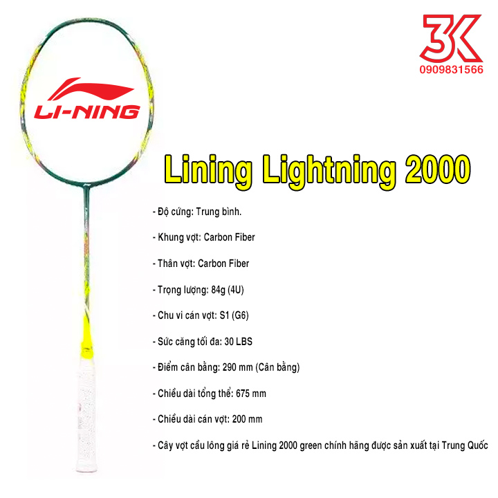 Vợt cầu lông Lining Lightning 2000 NEW 2021 1 Khung vợt 1 Túi [Chính hãng] [Ảnh thật] [Có bảo hành] [Có sẵn]