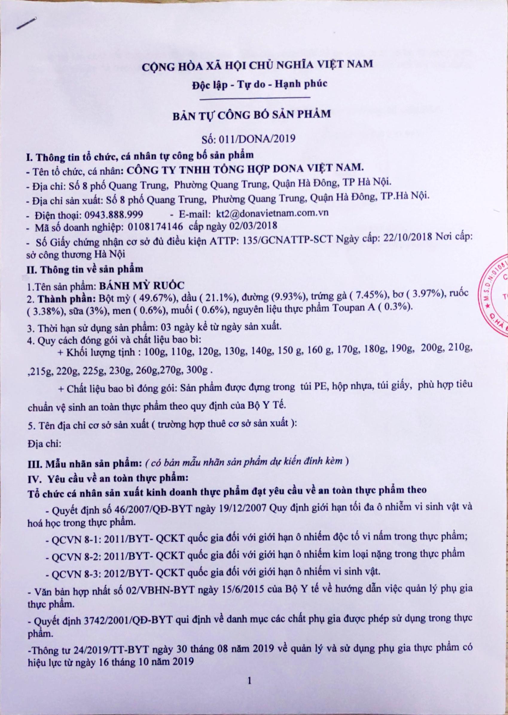 CÔNG BỐ BÁNH MỲ RUỐC