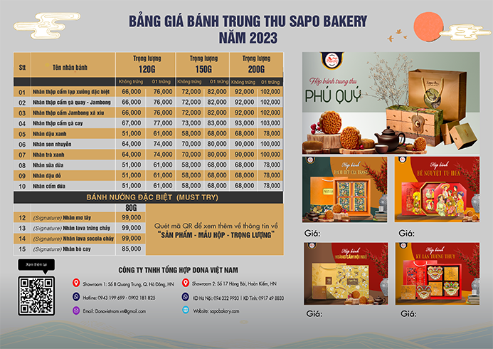 BẢNG GIÁ BÁNH TRUNG THU SAPO NĂM 2023