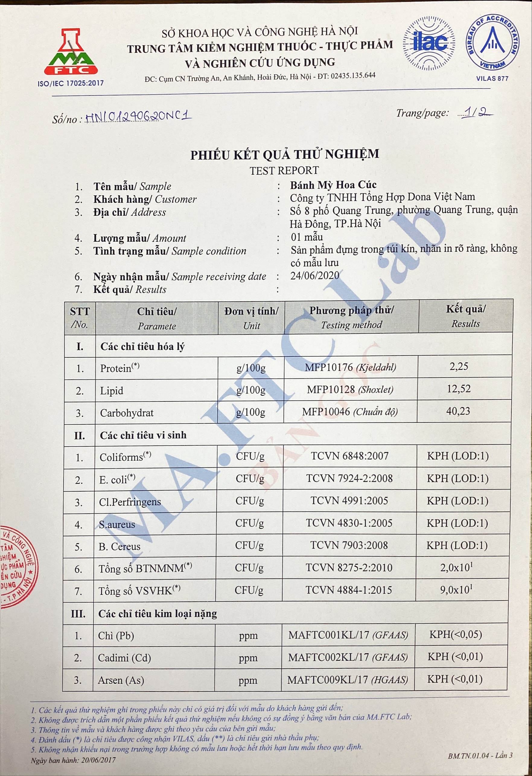 CÔNG BỐ SẢN PHẨM BÁNH MỲ HOA CÚC