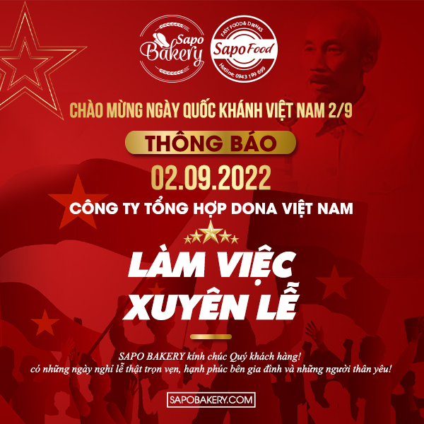 𝐒𝐀𝐏𝐎 𝐁𝐚𝐤𝐞𝐫𝐲 PHỤC VỤ XUYÊN LỄ 𝐐𝐮𝐨̂́𝐜 𝐊𝐡𝐚́𝐧𝐡 𝟐/𝟗