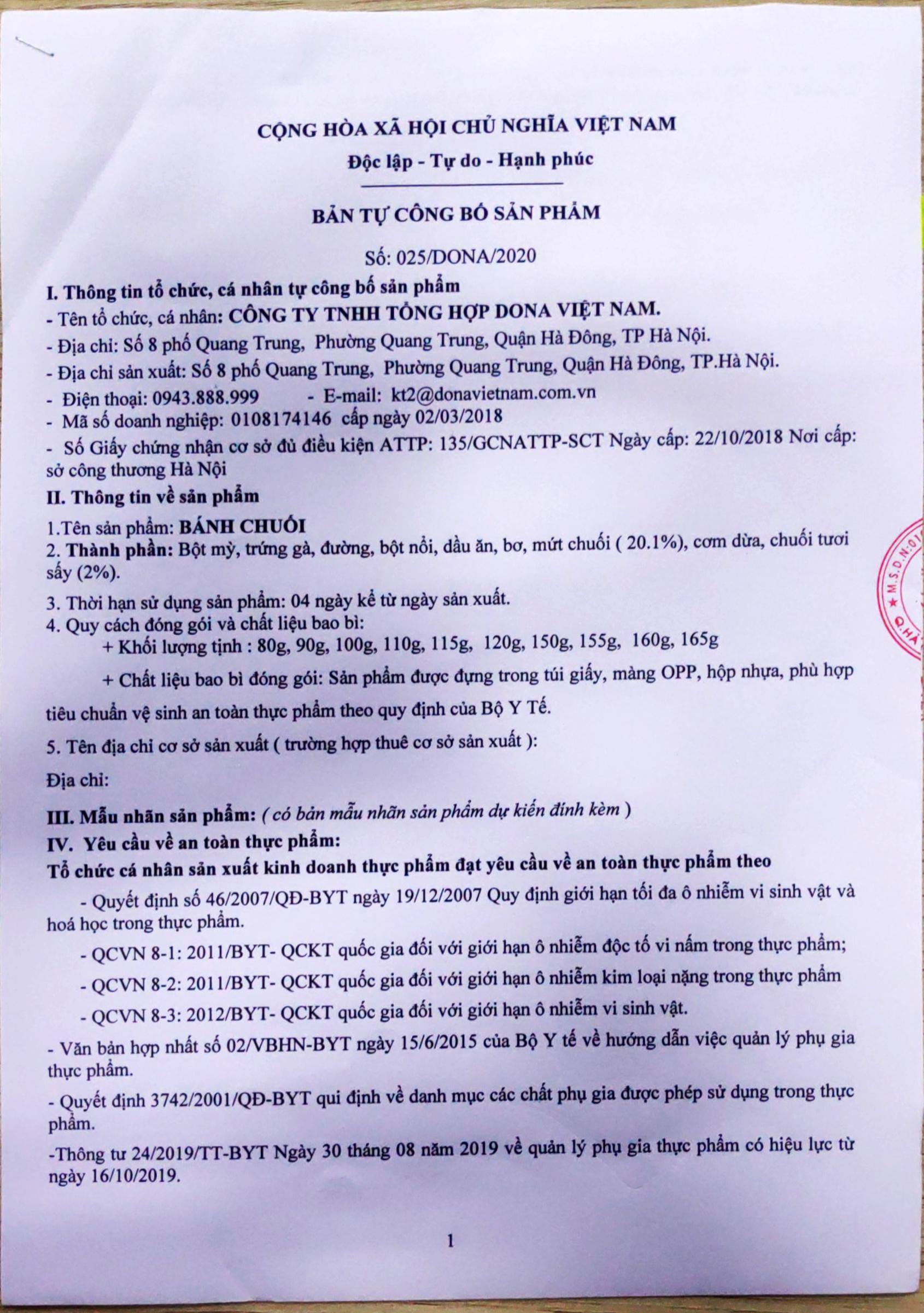 CÔNG BỐ BÁNH CHUỐI