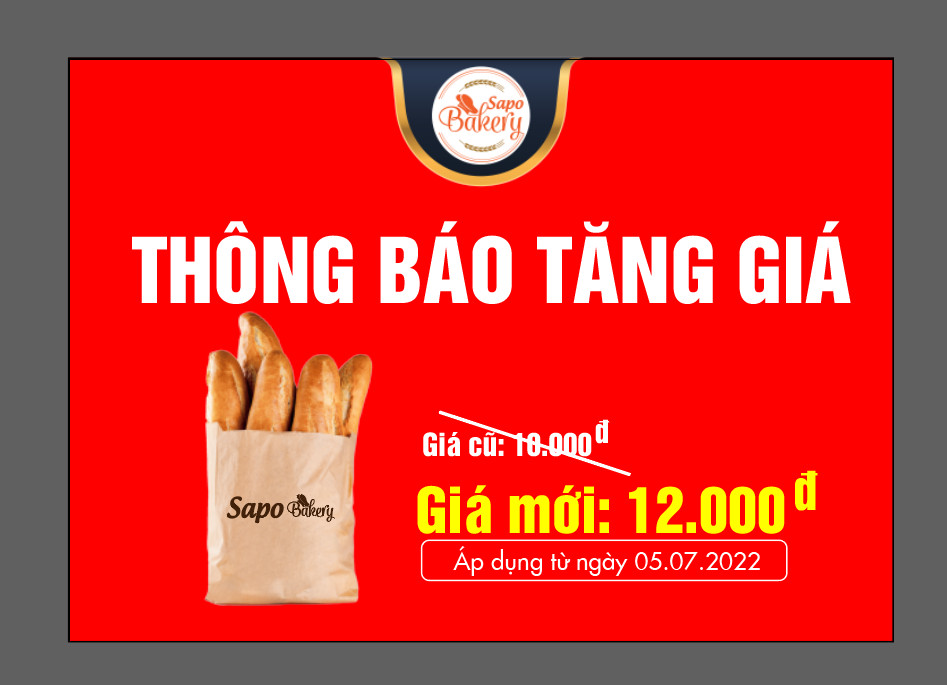 THÔNG BÁO : Thay đổi giá bánh mì Baguette 400gr