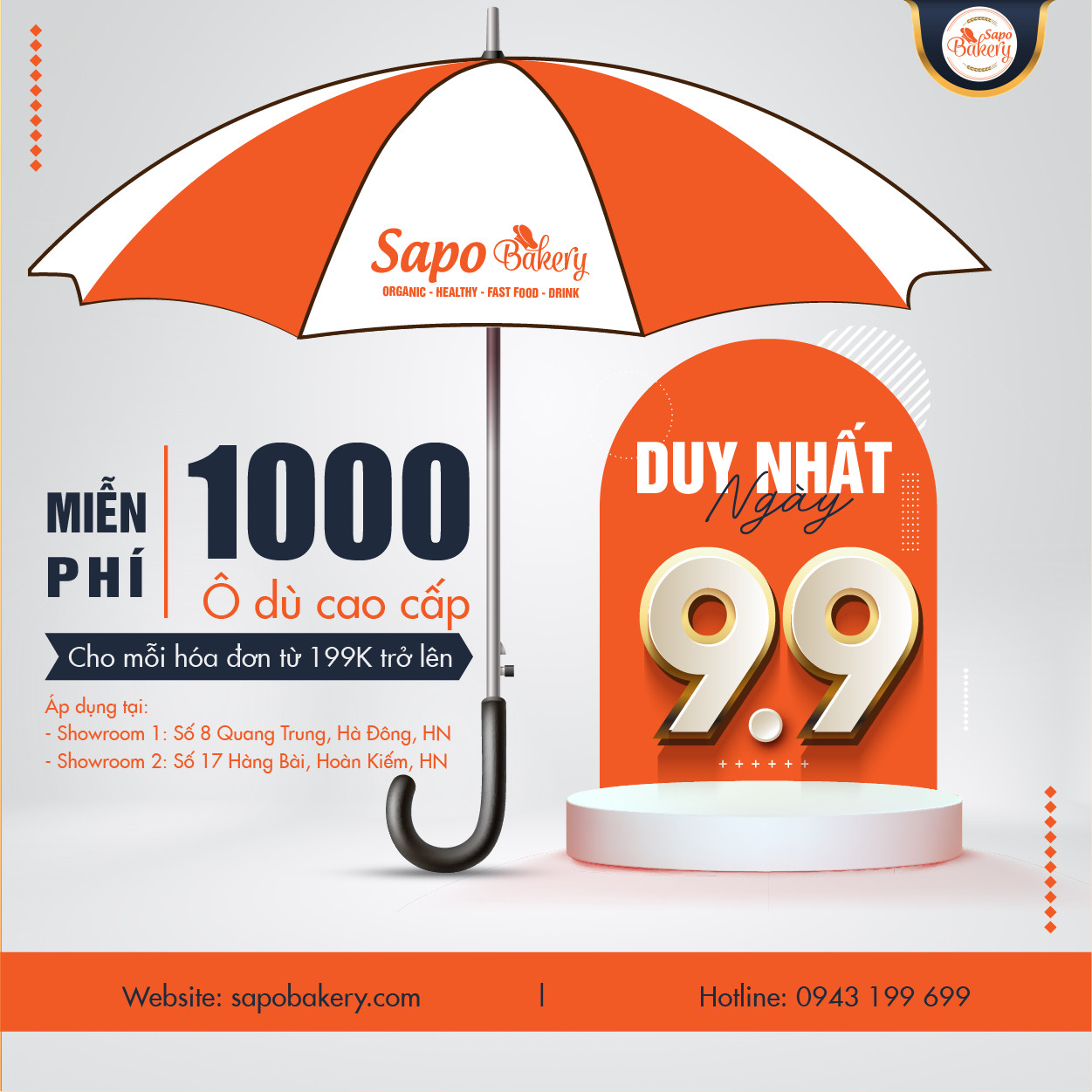 SĂN QUÀ KHỦNG NGÀY 9.9 - Tặng ô dù cao cấp trị giá 300K