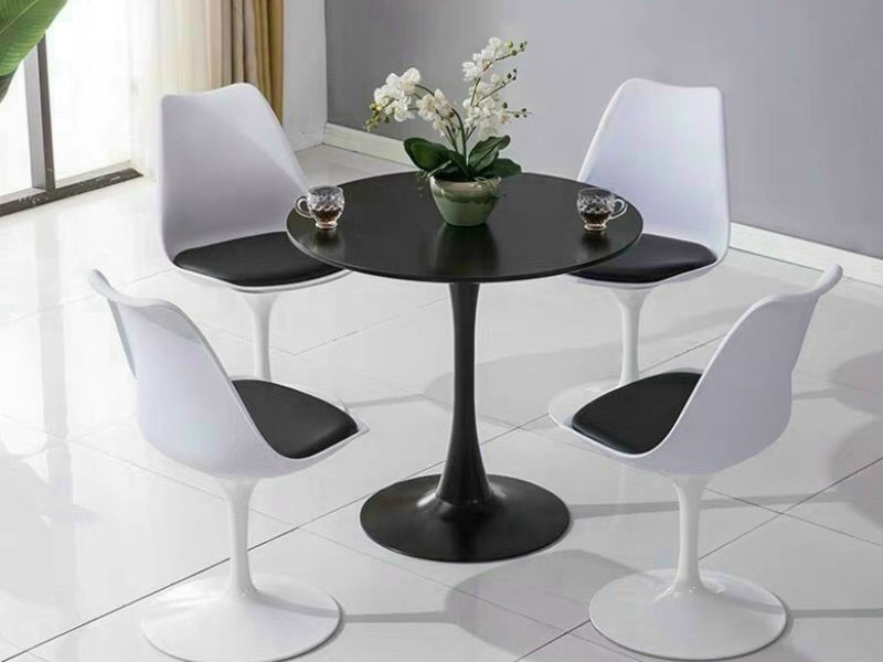 Bộ bàn tròn cà phê tông màu trắng đen hiện đại, thanh lịch 