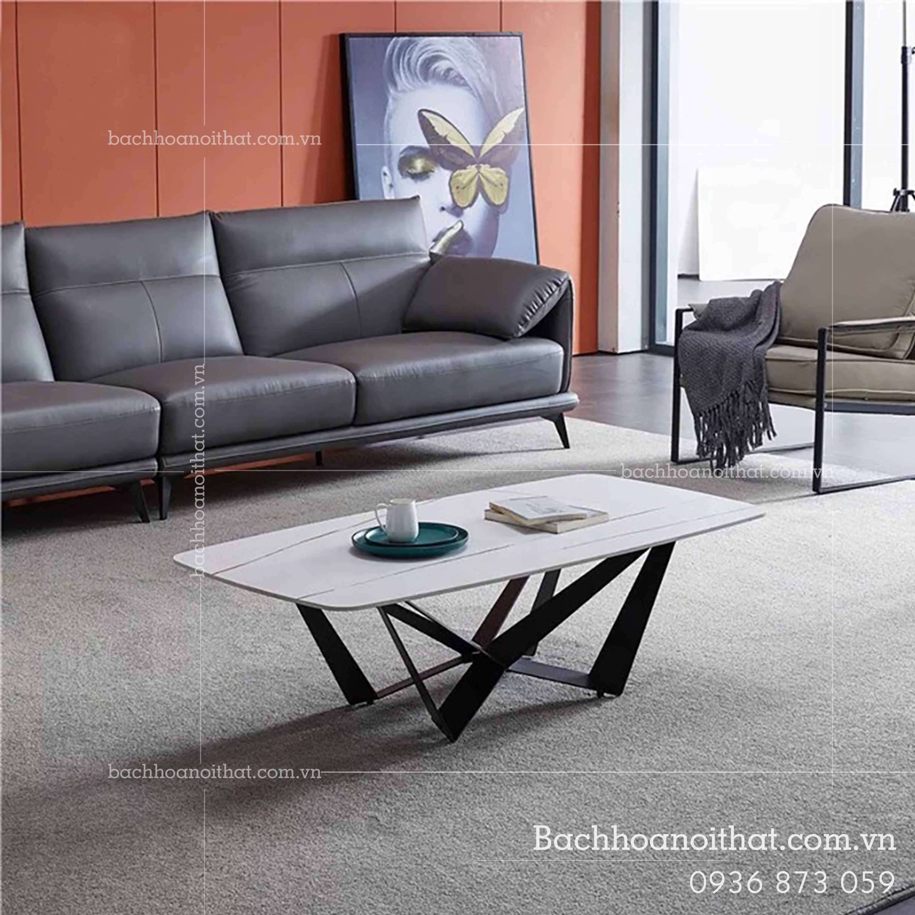 BÀN TRÀ MẶT ĐÁ CHÂN SẮT CẮT CNC - BT94