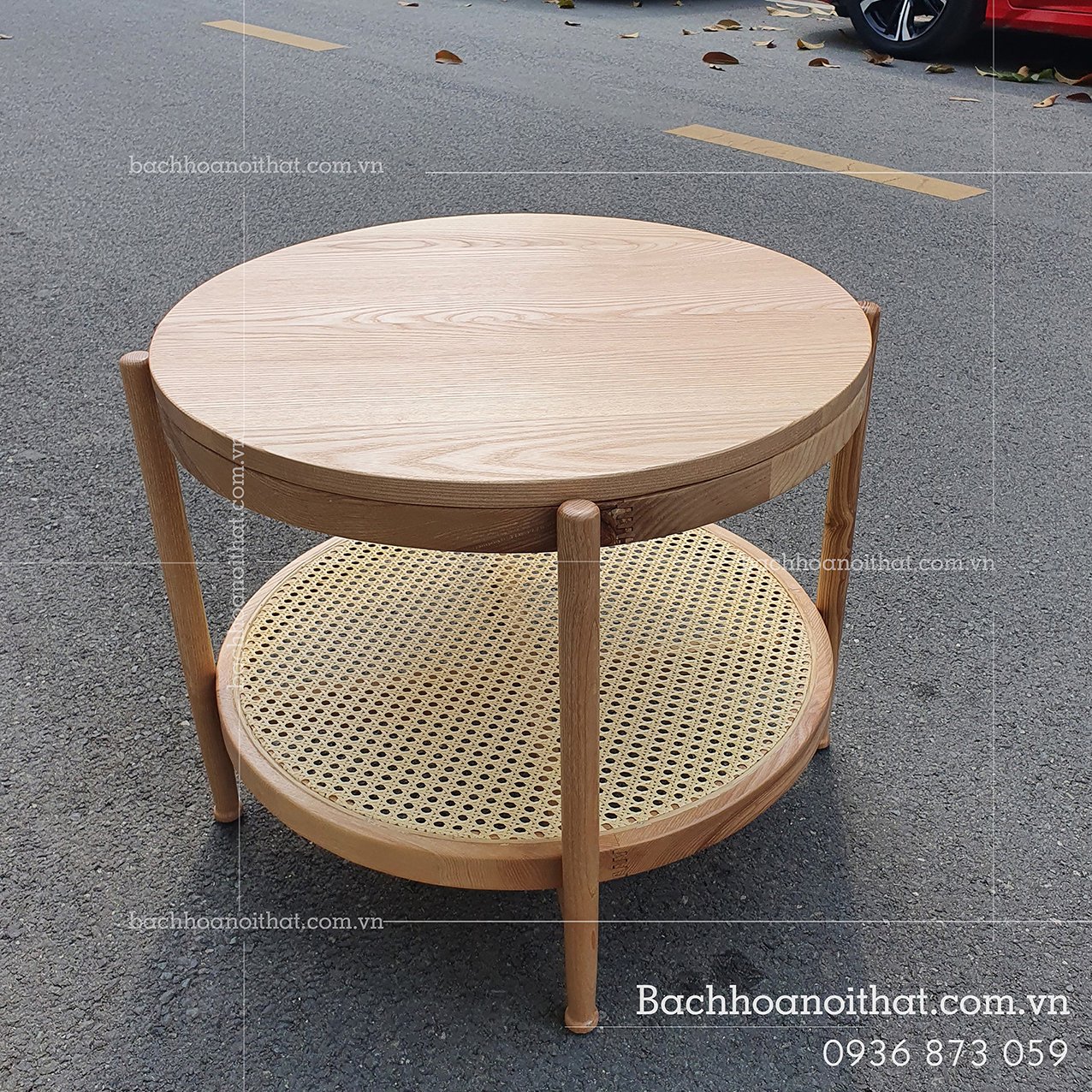 BÀN TRÀ SOFA 2 TẦNG MÂY TRÒN MẶT GỖ - BTG16