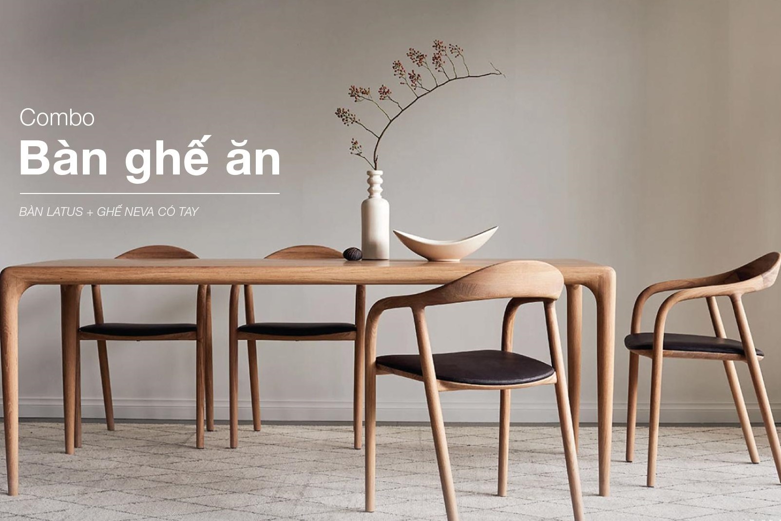 BỘ BÀN ĂN GỖ ASH 4 GHẾ NEVA - BBA9