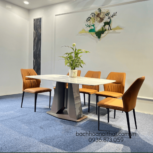 BÀN ĂN MẶT ĐÁ NHẬP KHẨU CHÂN THÉP