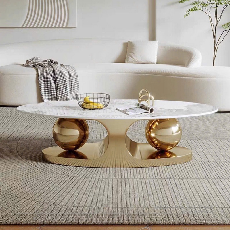 Bàn Trà Inox Mạ Vàng Mặt Đá– BT306