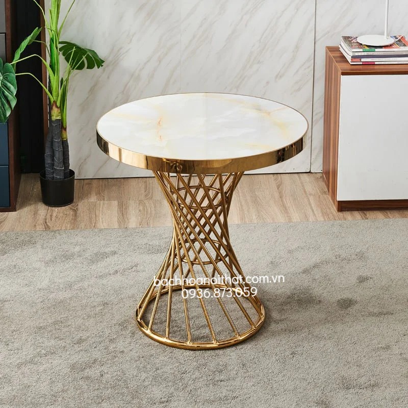 BÀN CAFE CHÂN INOX XOẮN ỐC - BCF29