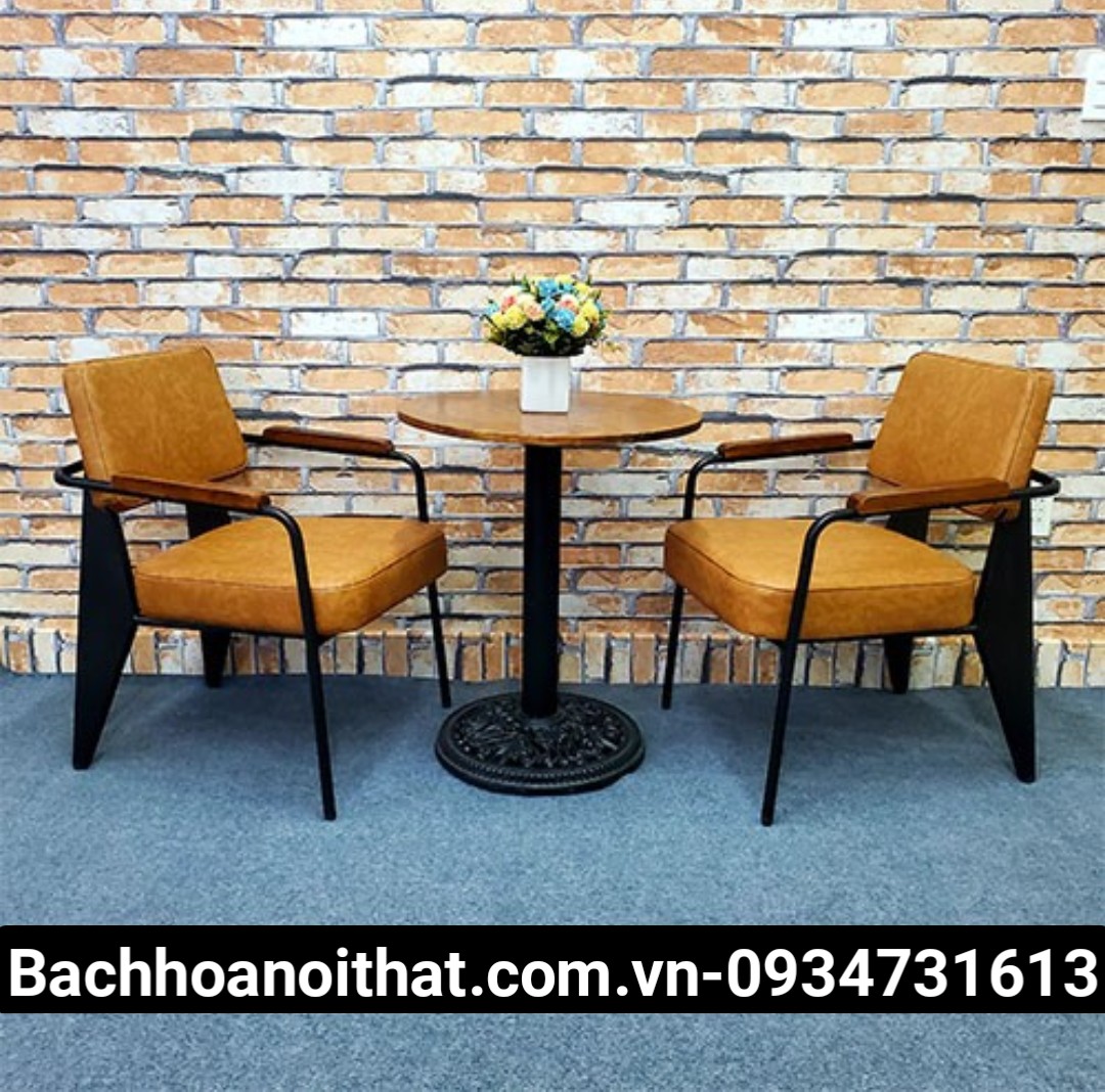BÀN CAFE CHÂN GANG TRỤ TRÒN MẶT GỖ - BCF08