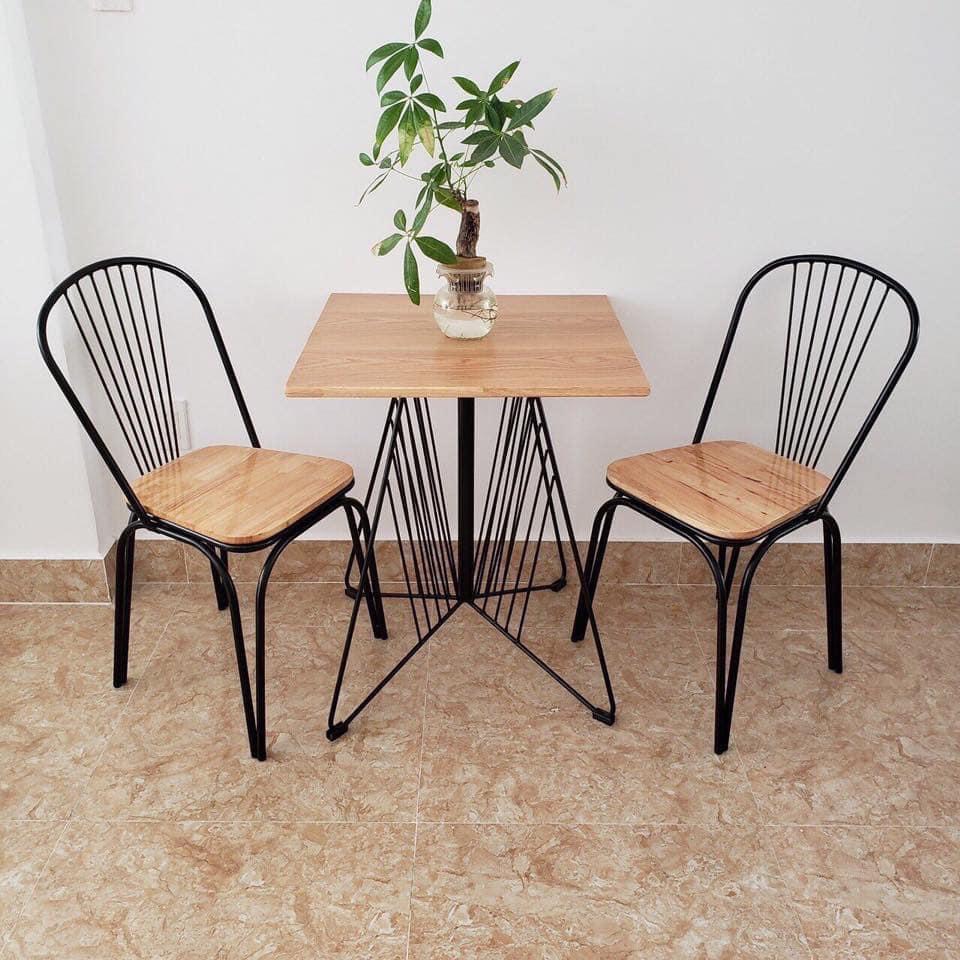 BỘ BÀN GHẾ CAFE CHÂN SẮT MẶT GỖ - CF09