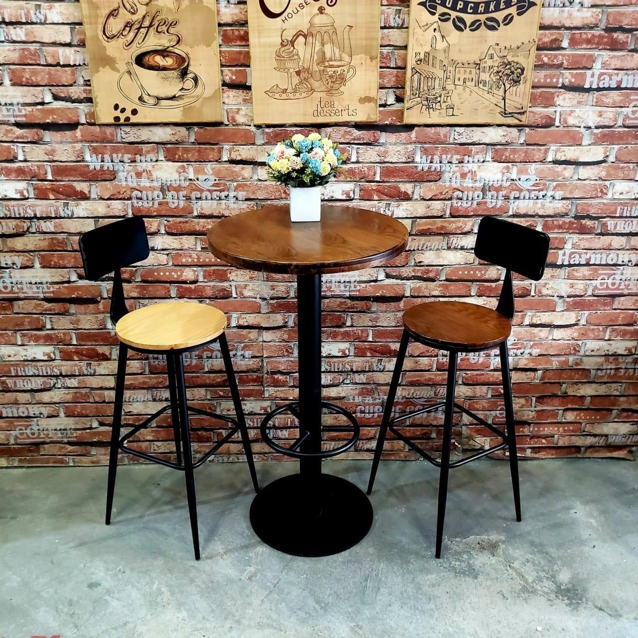 BỘ BÀN GHẾ CAFE BAR MẶT GỖ CHÂN SẮT - CF19