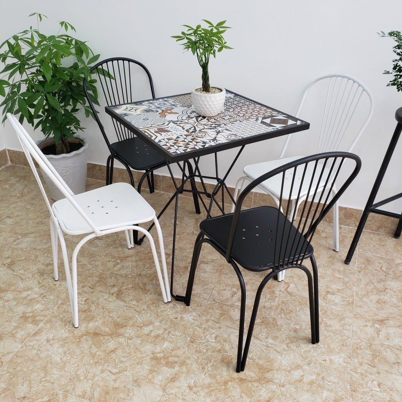 BỘ BÀN GHẾ CAFE 4 GHẾ SẮT GIÁ RẺ - CF13